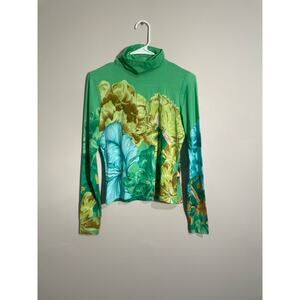 The Kit Green Jade Iris Floral Printed Turtleneck Bamboo Fabric